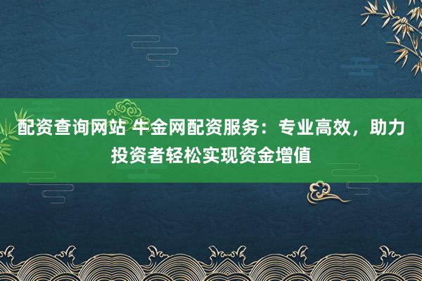 配资查询网站 牛金网配资服务：专业高效，助力投资者轻松实现资金增值
