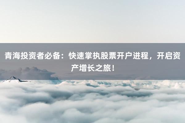 青海投资者必备：快速掌执股票开户进程，开启资产增长之旅！