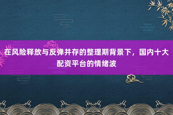 在风险释放与反弹并存的整理期背景下，国内十大配资平台的情绪波
