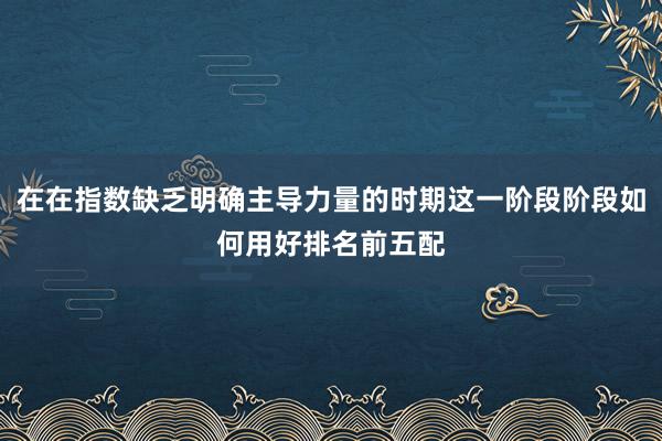 在在指数缺乏明确主导力量的时期这一阶段阶段如何用好排名前五配