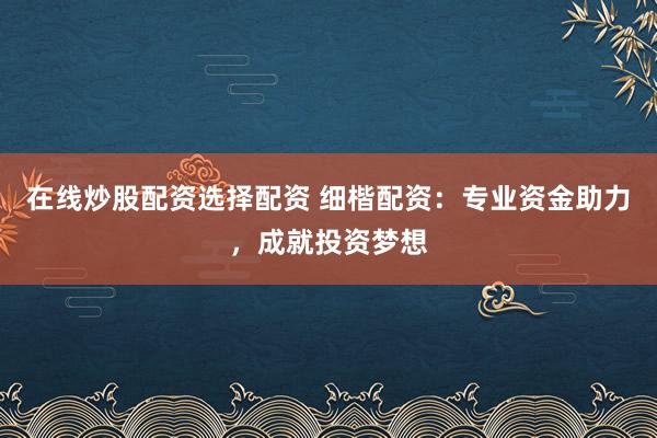 在线炒股配资选择配资 细楷配资：专业资金助力，成就投资梦想