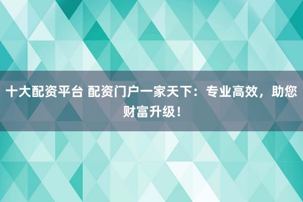 十大配资平台 配资门户一家天下：专业高效，助您财富升级！